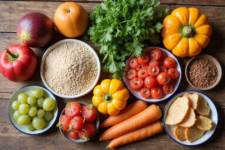 Diverse array of healthy food options arranged artfully